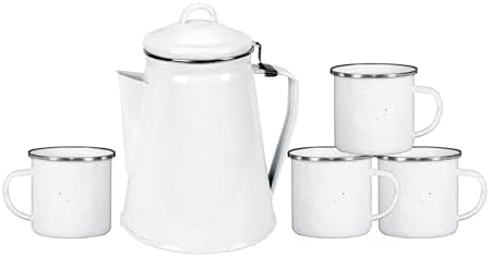 Stansport Enamel Percolator Coffee Pot & 4 Mug Set (11230-03), White by Stansport