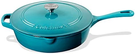 Cuisinart Chef's Classic Enameled Cast Iron Dutch Oven with Lid, Porcelain Enameled Interior, Oven Safe, Induction Compatible, 12-Inch, Chicken Fryer, Teal Gradient by Cuisinart