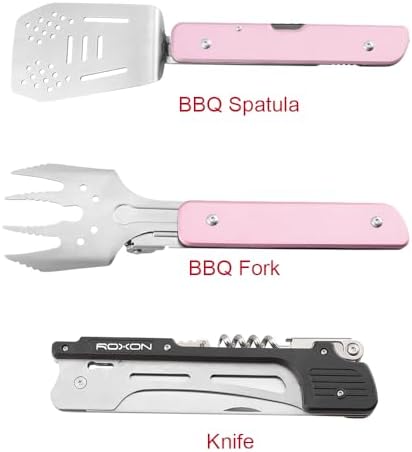 ROXON 6-in-1 Folding Grill Utensils Set, 14" BBQ Tools for Camping S601 - Image 2