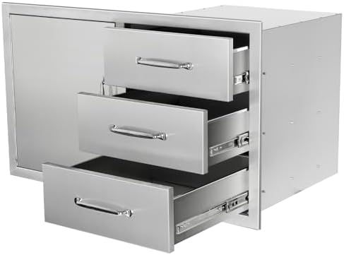 Outdoor Kitchen Door Drawer Combo Cabinet with BBQ Access and Triple Drawers for Outdoor Kitchen Island, Dimensions 38.1"" W x 22.6"" H x 20.8" (Drawer with Handle and Left Door Combo) - Image 7