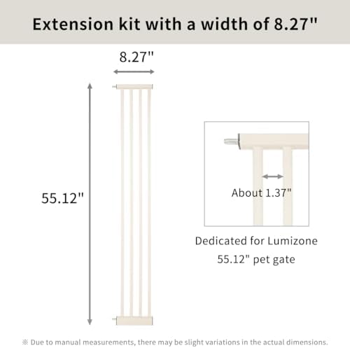 Lumizone 55.12" Extra Tall Pet Gate Extension Kit 8.27" Wide Cream - Image 2