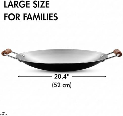 Hakan Stainless Steel Sauté Pan | Frying Pan with Wooden Handles | Barbeque Plate, Wide Shallow Cooking Pan for Stir Fry, Outdoor Cooking BBQ Cookware Pan, Skillet (X-Large 20.7 in) - Image 2