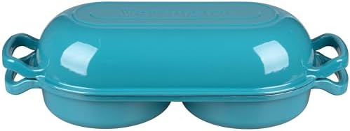 VORRINGARD Enameled Cast Iron Double Dutch Oven with Lid, Dual Round Loaf Pan, Bread pan for Homemade Sourdough Bread Baking, Bluegreen - Image 4