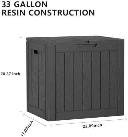33 Gallon Outdoor Deck Box, Lockable Waterproof Outdoor Storage Boxes For Garden Tools,Indoor Cushions,Accessories Outside Storage Resin Weatherproof Container(Black) - Image 4