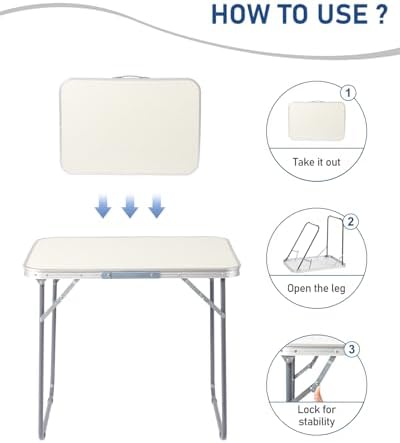 Outvita 2.3ft Portable Folding Camping Table Lightweight Suitcase White - Image 5