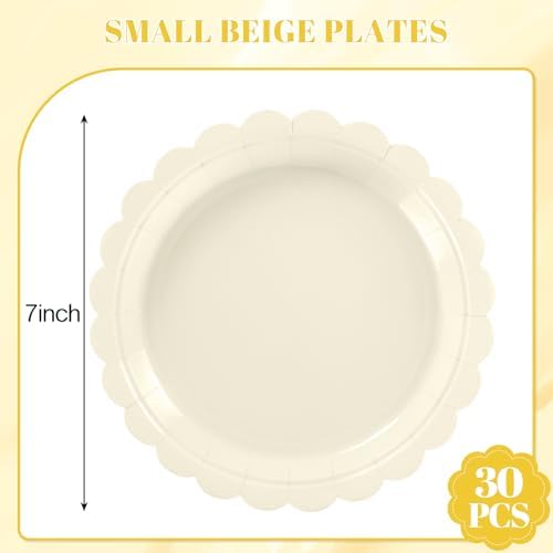 NatNarr 30 Pcs Ivory Paper Plates, 7" Cream Dessert Cake Appetizer Plates - Image 2
