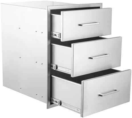 Outdoor Kitchen Drawers,18" W x 23" H x 23" D Stainless Steel BBQ Triple Drawer, Flush Mount Access 3 Drawer for Outdoor Kitchen,BBQ Island by ATATOD