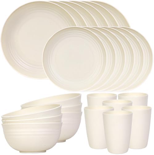 Quatish 24 Piece Plates and Bowl Set for 6, Dinnerware Dish Set for Kitchen by Quatish