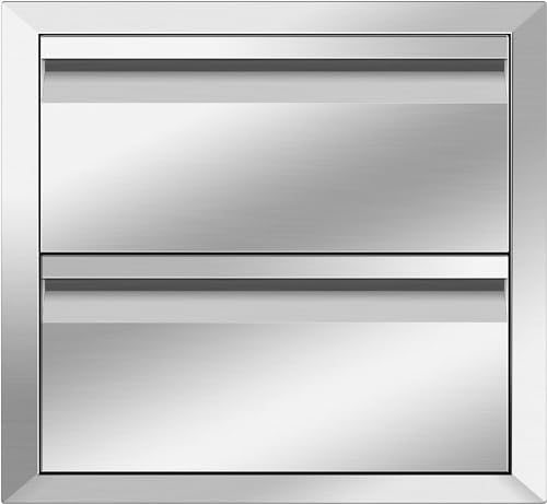 Outdoor Kitchen Drawers Stainless Steel 18W X 15H X 23D Inch, Flush Mount Double BBQ Island Drawers with Hidden Handle for Outdoor Kitchens, Patio or Grill Station by OUKIDR