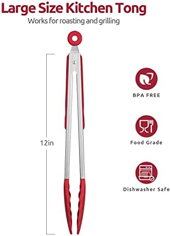U-Taste Kitchen Tong for Cooking, 600ºF Heat-Resistant Silicone, 12in/Red - Image 2