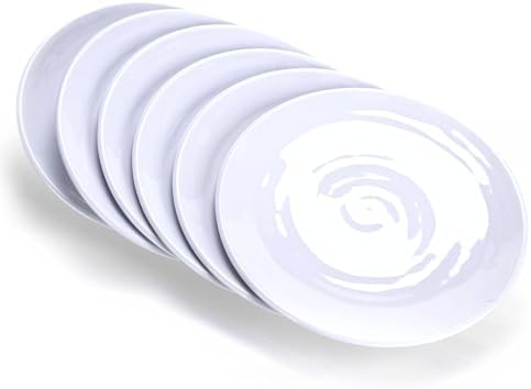 11-Inch Melamine Plates (Set of 6) - Unbreakable and Reusable Plastic Dinnerware with Ceramic Feel, Stackable and Dishwasher-Safe - Versatile for All Meals (White) by MIYOPESI