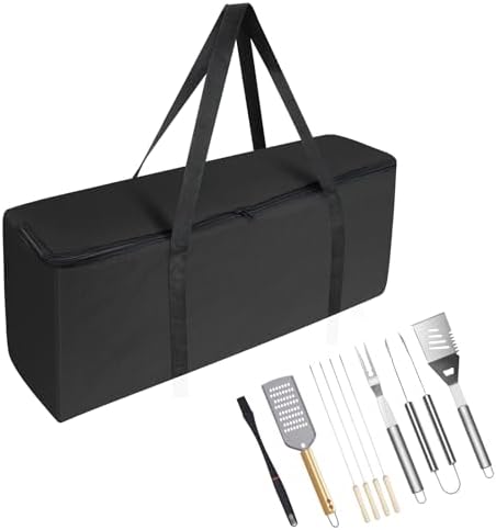 BBQ Tool Storage Bag, Heavy Duty Tools Bag, 600D Oxford Cloth, Outdoor Grill Accessories Bag for Camping Picnic Trip (22X5X8Inch) by Delixike