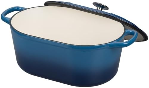 EDGING CASTING Enameled Cast Iron Oval Dutch Oven, 6QT, Lake Blue - Image 4
