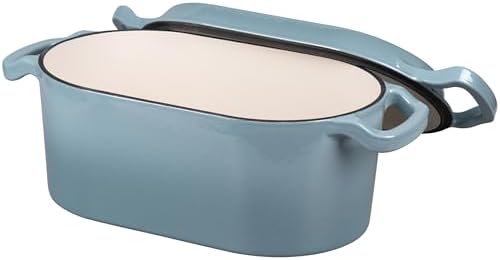 VORRINGARD Oval Dutch Oven Pot with Lid, Enamel Coating Cast Iron Bread Pans for Homemade Sourdough Bread Baking, Cooking, 4 Quart, Sea Salt - Image 5