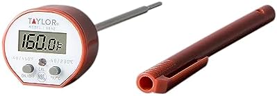 Taylor Waterproof Digital Instant Read Thermometer For Cooking, BBQ, Grilling, Baking, And Meat, Comes With Pocket Sleeve Clip, Red by Taylor