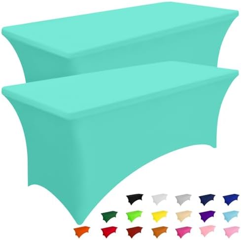 Smiry 2 Pack Spandex Table Cloth 8FT, Elastic Fitted Aqua Tablecloth by Smiry