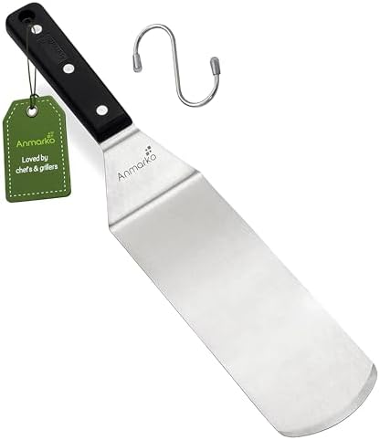 Anmarko Metal Spatula with ABS Handle, Stainless Steel Food Spatula with Black Handle and Hanging Hook by Anmarko