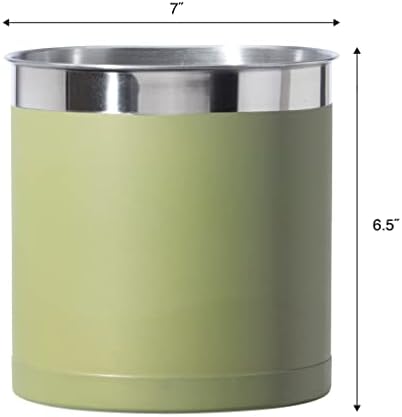 Oggi Stainless Steel Jumbo Utensil Holder - 7" Utensil Caddy, Weighted Base for Stability - Extra Large Utensil Crock and Countertop Utensil Organizer, Olive - Image 5