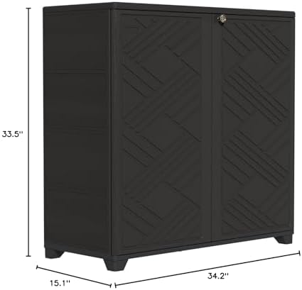 ZZM Indoor/Outdoor Storage Cabinet Waterproof, 34"x15"x34" Plastic Outdoor Storage Box for Garden Balcony Bathroom, All Weather Outdoor Storage Clearance, DIY Usage, with 2 Shelf (Black) - Image 3