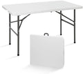 SUPER DEAL Portable 4 Foot Plastic Folding Table, Small Indoor Outdoor Heavy Duty Fold-in-Half Picnic Party Camping Barbecues Table with Carrying Handle, White by Superdeal
