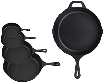 Cast Iron， Pre-Seasoned Skillet 5pcs Set, Including 3", 5", 8", 9" and 12" - Image 2