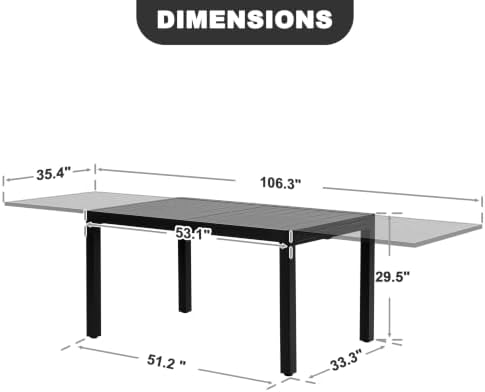NUU GARDEN Outdoor Rectangular Aluminum Extendable Dining Table, Black - Image 2