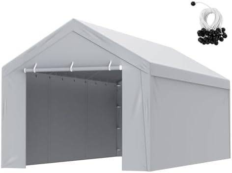 VEVOR Carport Replacement Canopy Cover Top + Side Wall 10 x 20 ft, Garage Tent Shelter Tarp Heavy-Duty Waterproof & UV Protected, Easy Installation with Ball Bungees,Grey (Frame Not Included) by VEVOR