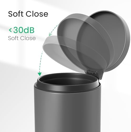 Cesun Small Round Bathroom Trash Can with Lid Soft Close, 1.2 Gal, Gray - Image 5