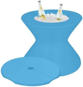 Ledge Lounger - Signature Tall Ice Bin Side Table - Lid with Umbrella Hole - for in-Pool or On-Deck Use - Water Depths 0-15” - Compatible with All Types - for Pool, Sundeck, Patio - Light Blue by LedgeLounger