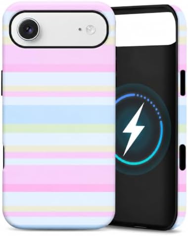 for iPhone Air Case, Magnetic Matte Frosted Dual-Layer Striped Phone Case for Women, Retro Aesthetic Cover Compatible with MagSafe Accessories - Pastel Dream by YKCZL