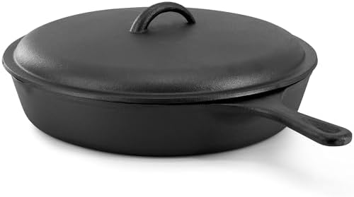 Megachef 12 Inch Pre-Seasoned Cast Iron Skillet with Cast Iron Lid - Image 3