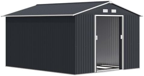 Outsunny 11' x 9' Outdoor Storage Shed Garden Tool Metal Shed Dark Gray by Outsunny