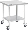 DuraSteel 30x30 NSF Stainless Steel Cart Work Table - Heavy Duty Rolling Food Prep Table Countertop Island - Metal Utility Cart on Wheels Caster, Grill Stand Storage Outdoor Kitchen Tables Bar Top by DuraSteel