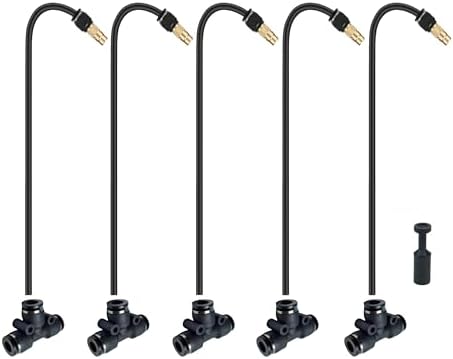 5pk Brass Misting Nozzles Tee 16 inch 360 Degree Adjustable Copper Sprayer, Compatible with1/4 trubing Hose Watering Plant Drip Irrigation Pneumatic Fittings Connection for Watering Garden（16inch） by Unknown