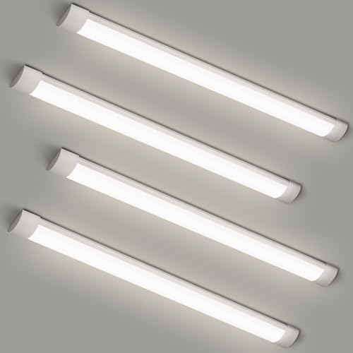 4 Packs 4FT LED Batten Light with 50cm Cable, Ultra-Thin Slim Ceiling Surface Mounted Light, 40W, 4000K, IP20, LED Ceiling Lamp for Garage, Shop, Hallway, Office, Market by colmeguna