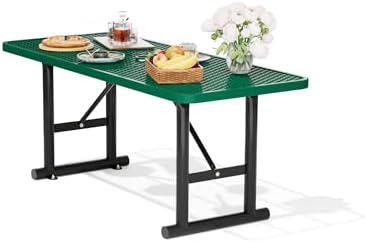 6FT Metal Picnic Tables for Outdoors, Commercial Rectangular Picnic Table for Outside, Park, Campfield, Patio, Garden, Yard, Thermoplastic Coating, Surface Mounted, Green by Sunnibety
