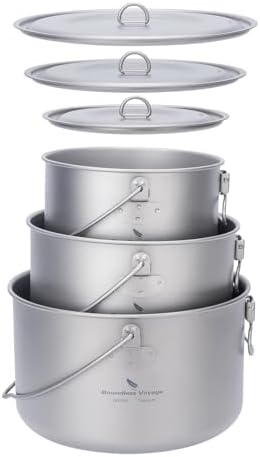 iBasingo Titanium Camping Hanging Pots Set 3PC Backpacking Cookware Ti2056C by iBasingo