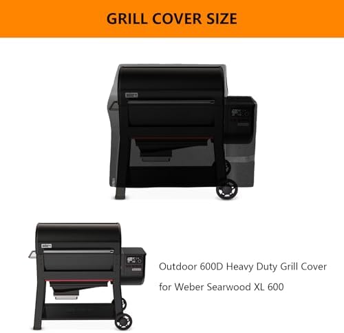 Grill Cover for Weber Searwood XL 600 Pellet Grill,All-Weather-Resistant Outdoor Protection Heavy-Duty 600D Waterproof BBQ Smoker Cover Fits Model 3400146, Black - Image 2