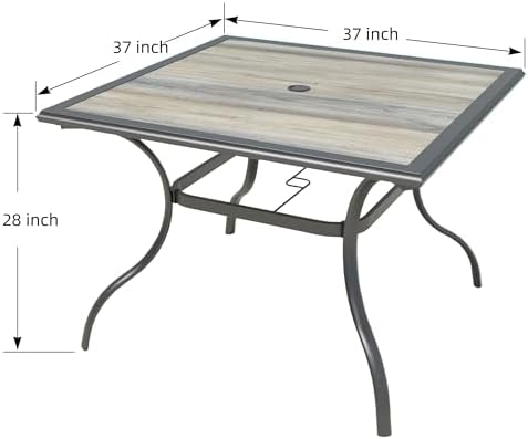 37" Square Outdoor Patio Dining Table with PVC Table Top, Black Metal Frame - Image 3