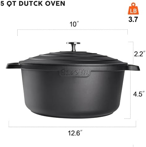 Nonstick Dutch Oven Pot with Lid-5 QT Cast Aluminum Oven Pot with Two Handles Lightweight for Bread Baking Braising and Roasting(Black) - Image 2