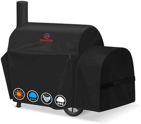 Grill Cover for Oklahoma Joe's Highland Offset Smoker - 600D Premium Smoker Cover Waterproof & Heavy Duty for Oklahoma Joe's Charcoal Offset Smoker, 64" L x 31" W x 44" H by MCOMNOVAOUTDOORS