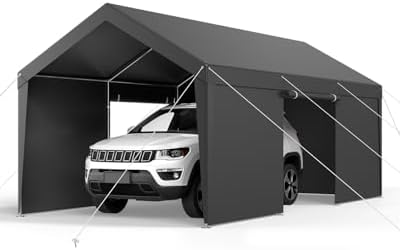 VEVOR 12x20 FT Heavy Duty Carport, Portable Car Canopy with Removable Sidewalls and Door, Outdoor Car Shelter, UV-Resistant, Water-Resistant, All-Season Car Shelter for Cars, Boats, and Equipment by VEVOR