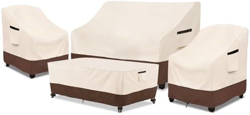 Rileytee Patio Furniture Cover Set, 4 Piece 600D Outdoor Furniture Covers Waterproof, Heavy Duty, Fits Loveseat, 2 Chairs & Coffee Table, Beige & Brown,Small by Rileytee