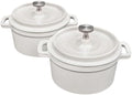 Flavehc Mini Cocotte 16 oz Mini Dutch Oven 0.5 qt. Cast Iron Garlic Roaster for Oven Garlic Confit Pot Ramekins with Lids Oven Safe Set of 2, White by FLAVEHC