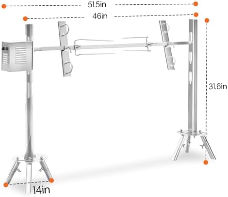 Jocisland 46" Electric Rotisserie Roaster for Pig & Lamb, 132 lbs Load, 45W Motor, Height-Adjustable Stainless Steel BBQ Rotisserie Grill Kit with Triangular Support Stand - Image 3
