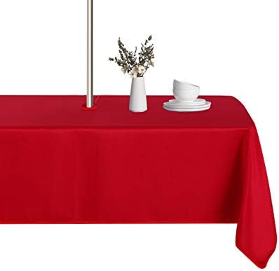 LUSHVIDA Rectangle Outdoor Tablecloth with Umbrella Hole 60x102 Inch Red by LUSHVIDA