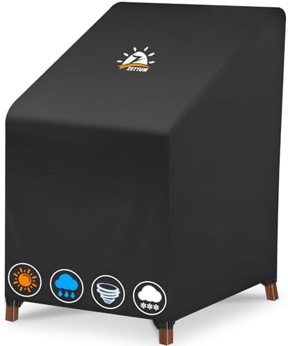 Zettum Stackable Patio Chair Cover - 600D Outdoor Chair Cover Waterproof & Heavy Duty, Lawn Furniture Stacking Seat Cover for 4 - 6 Outdoor Stackable Dining Chairs - 28 x 36 x 47 Inch by Zettum