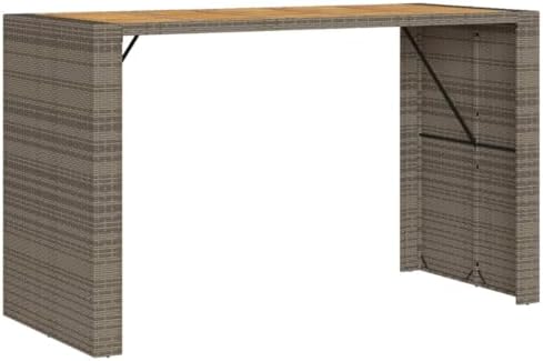 Grey Garden Bar Table with Acacia Wood Top, 72.8 Inch Long Outdoor Dining Table, Weatherproof UV-Resistant Rattan and Steel Frame for Patio Balcony - Image 2