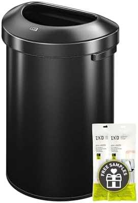 EKO Urban 21 Gallon Semi-Round Open Top Waste Bin, Stainless Steel Half Round Commercial Trash Can for Indoor and Outdoor, Extra Large Garbage Bin for Home, Office, Restaurant, 80L, Matte Black by Unknown