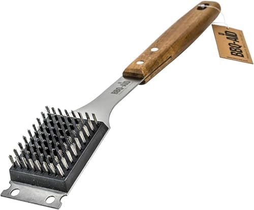BBQ-Aid Grill Brush and Scraper for Barbecue – Grill Brush for Outdoor Grill with Extended, Large Wooden Handle and Replaceable Stainless Steel Bristles Head –No Scratch- BBQ Grill Brush for Any Grill by BBQ-AID